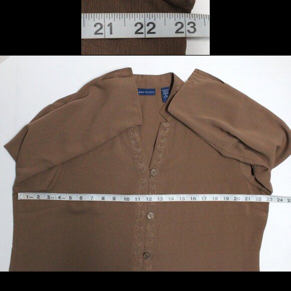 Karen Scott Women's XL Brown Button Down Tunic Top & Decorative Trim - Picture 7 of 11